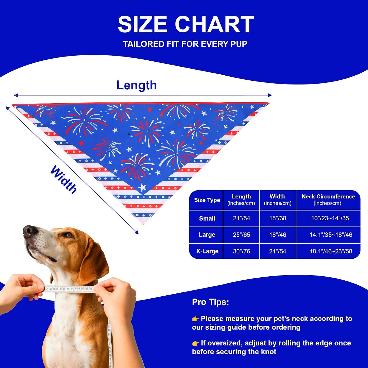 Close up of American flag fireworks pattern on dog bandana