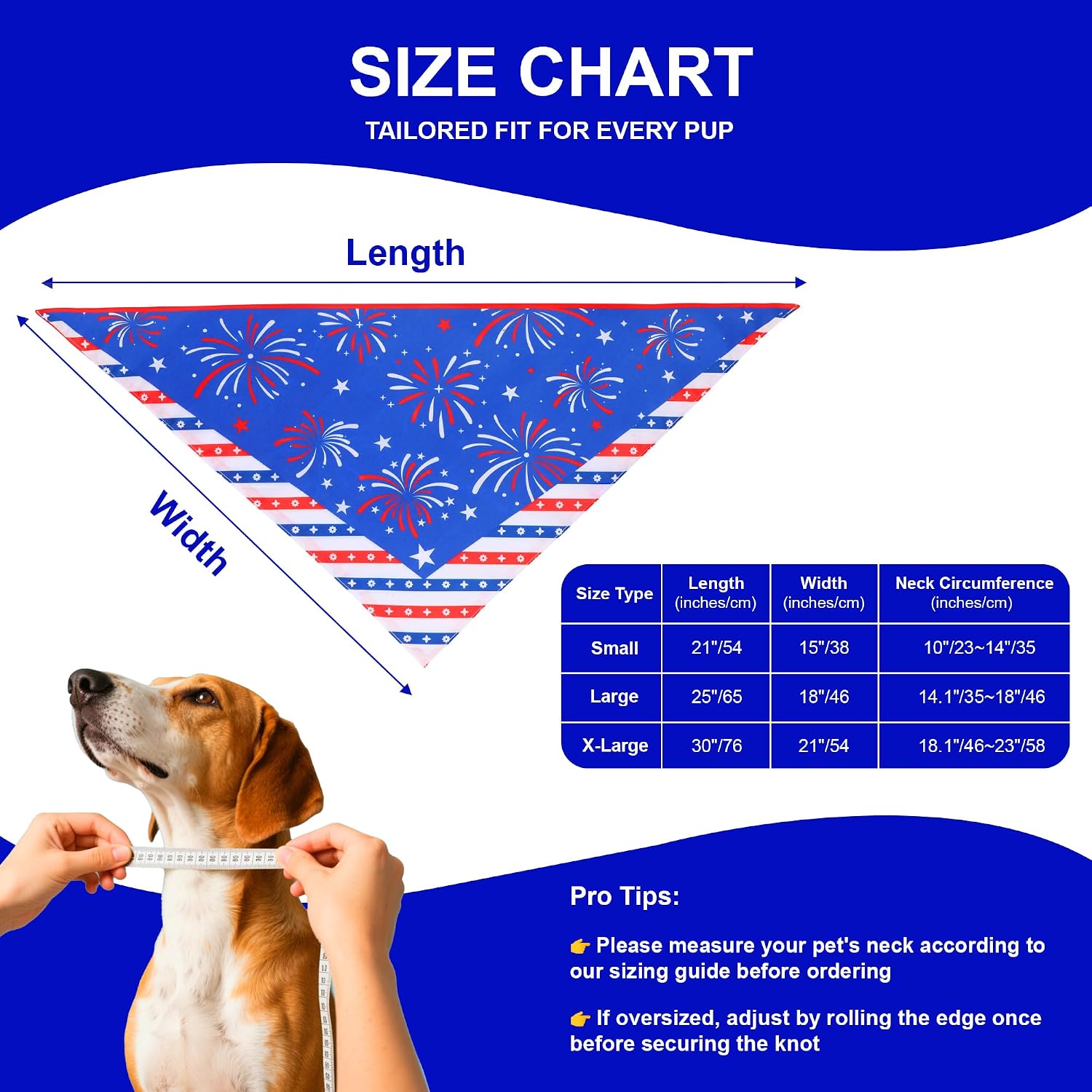 Close up of American flag fireworks pattern on dog bandana