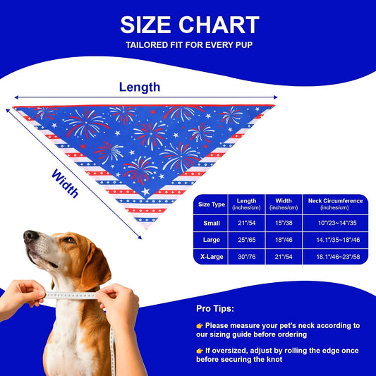 Close up of American flag fireworks pattern on dog bandana
