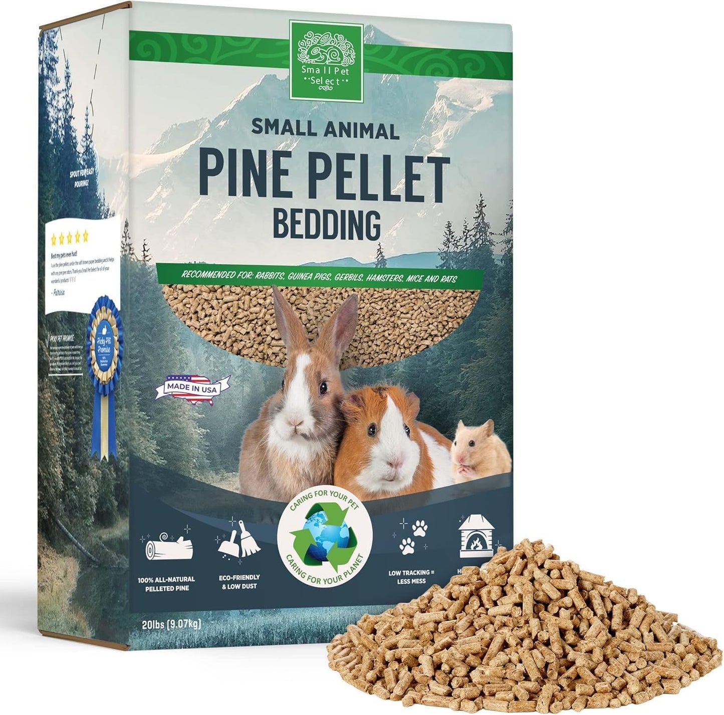 Small Pet Select Pine Pellet Bedding 20lb box front view