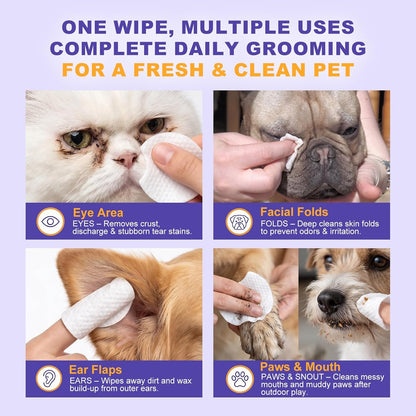 pH balanced pet grooming wipes with coconut oil and aloe