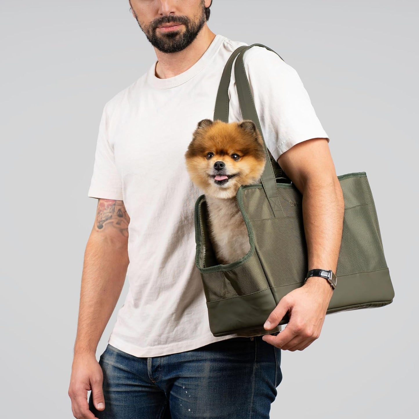 OSKAR & FRIENDS Pet Carrier Tote Bag for Small Dogs & Cats - Fully Closable Mesh, Vegan Leather, Sherpa Pad - Stylish Dog Purse Carrier for Pets Up to 20 lbs - Image 9