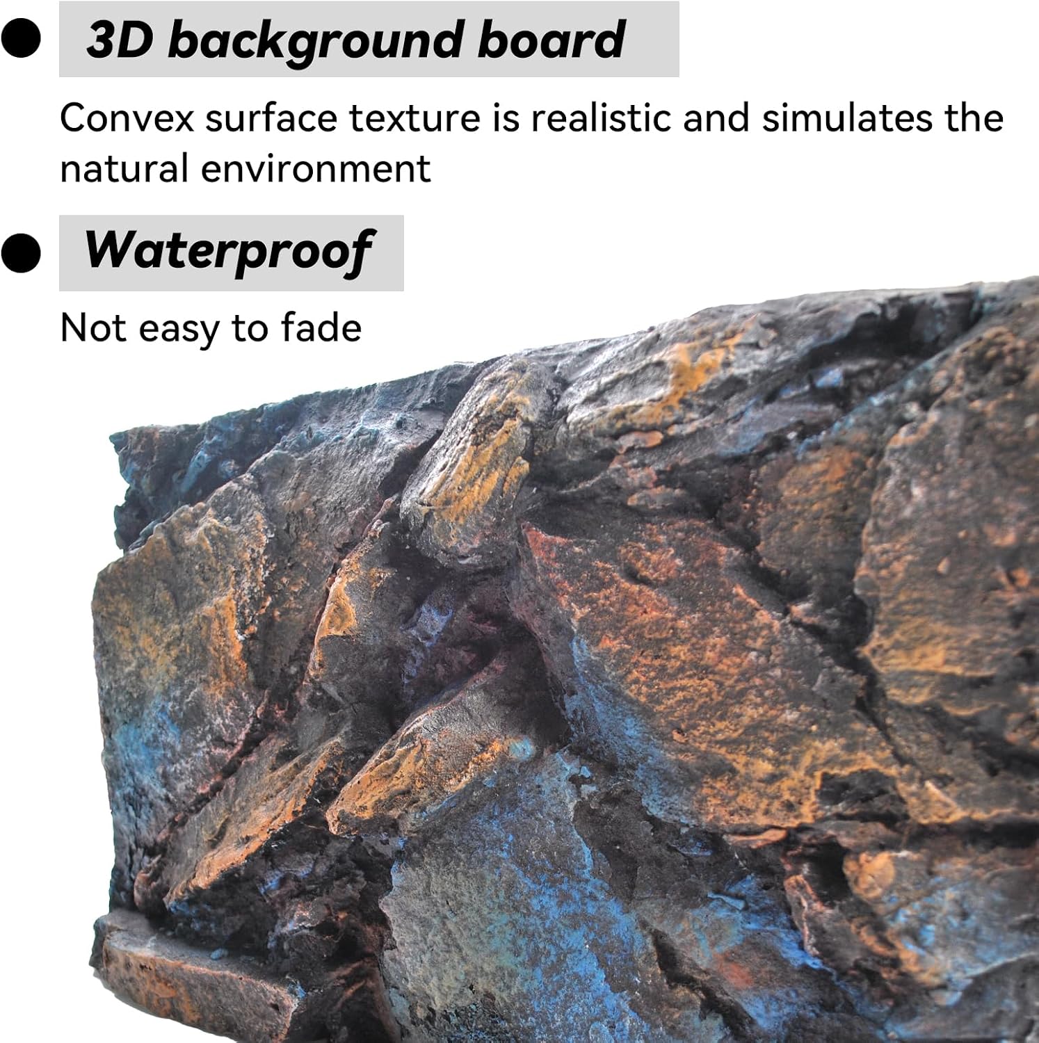 Natural stone look terrarium background panel side view displaying product thickness.