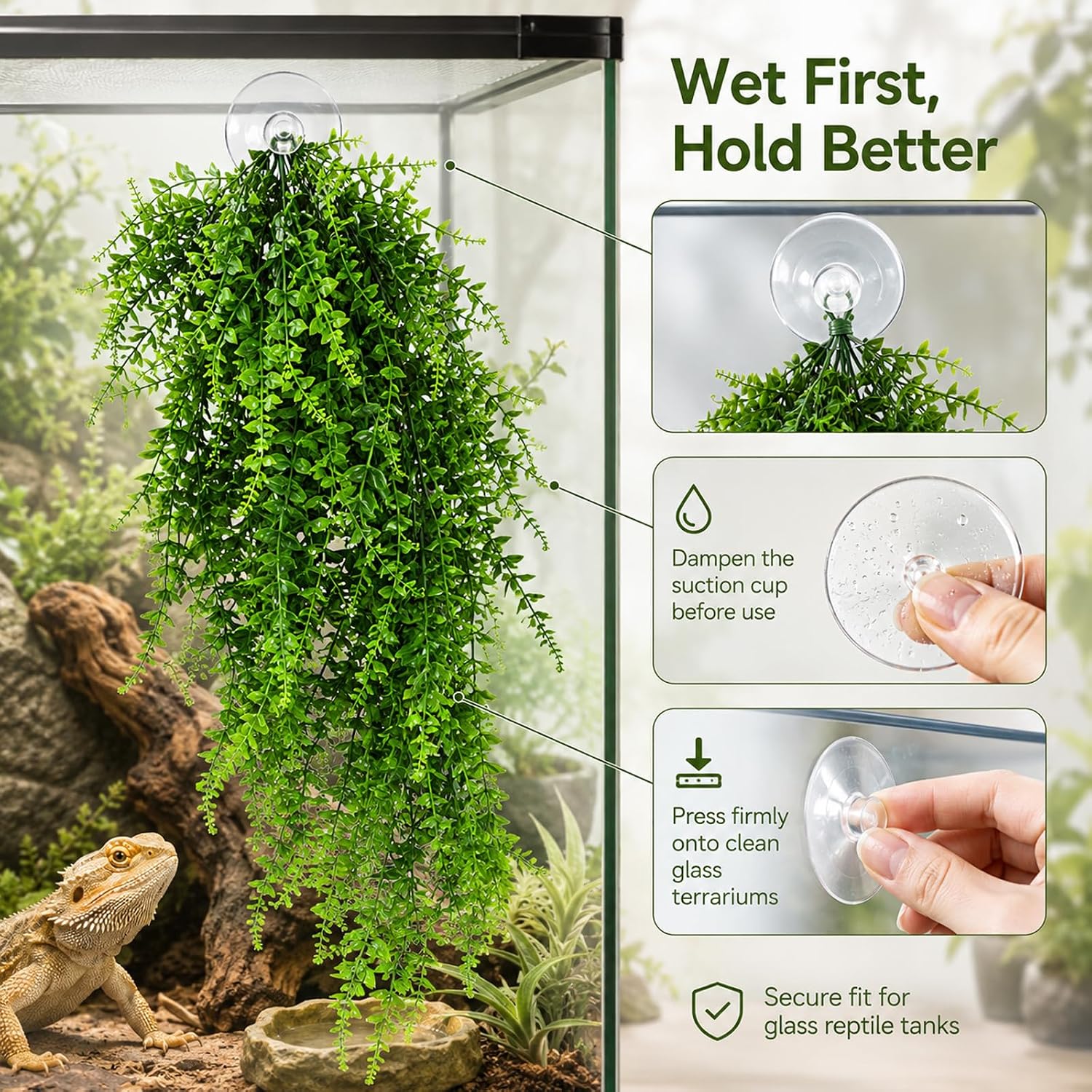Hercocci hanging plants with suction cup attachment detail
