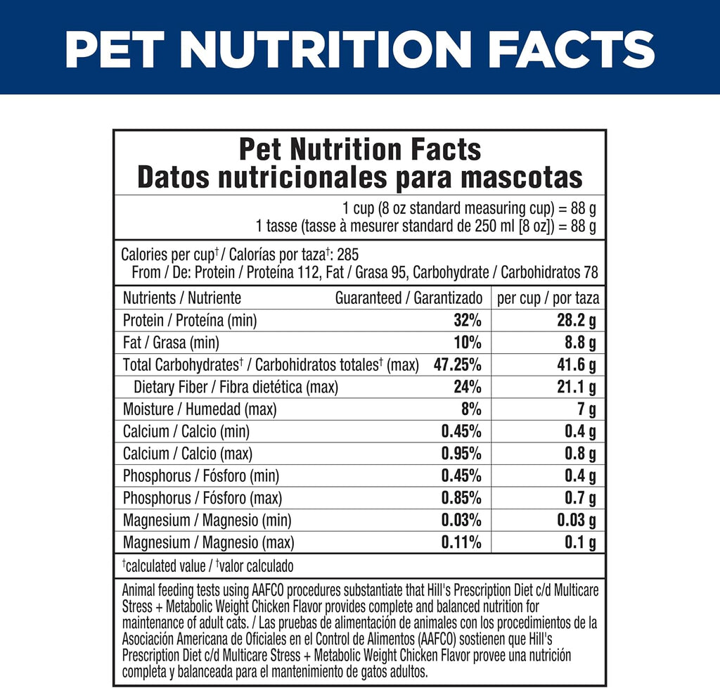 Hill's Prescription Diet c/d Multicare Stress + Metabolic Weight Dry Cat Food, Chicken, 6.35 lb. Bag - Image 12