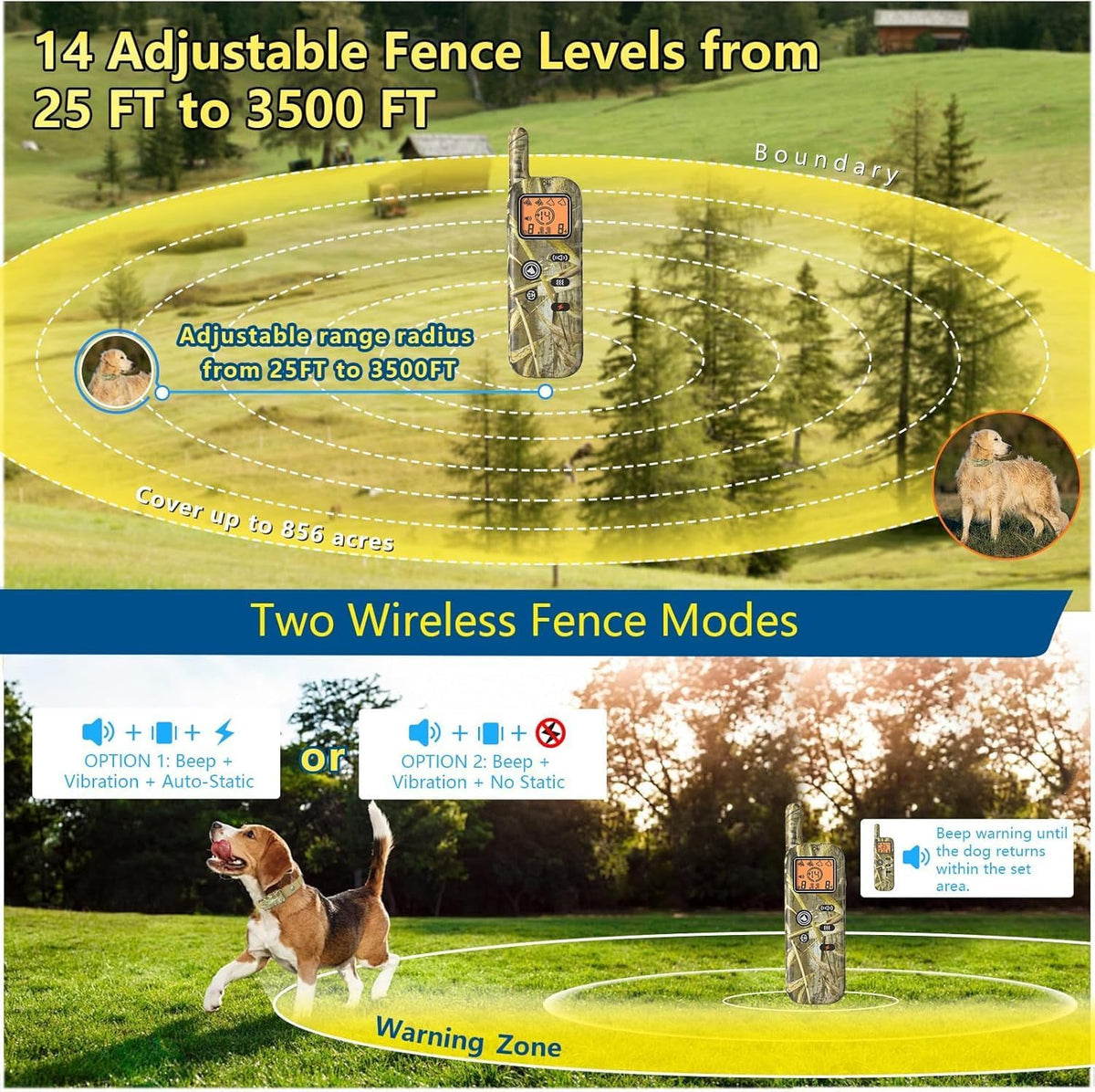 Adjustable electronic dog boundary collar laid flat displaying the rechargeable port and durable nylon strap.