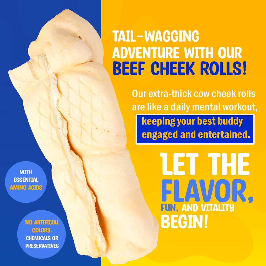 Dog enjoying Paw and Pantry beef roll chew treat