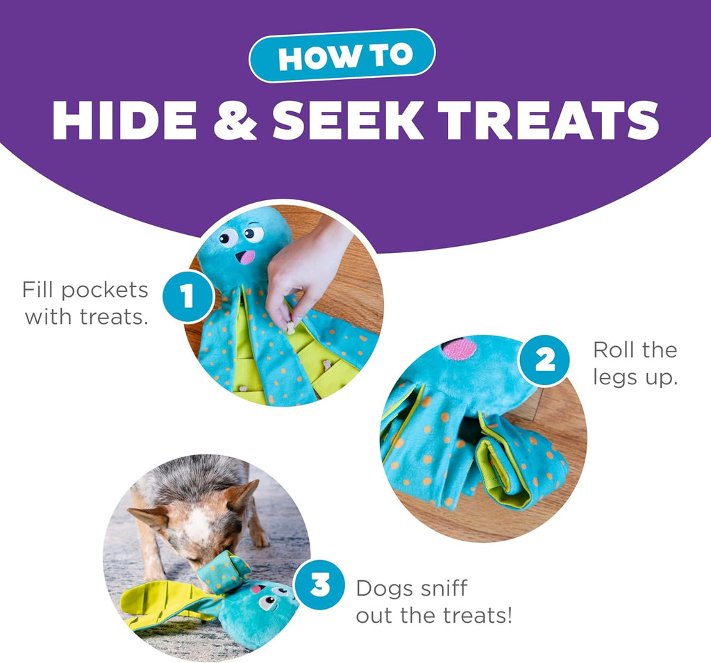 Close up of treat pockets on Outward Hound plush toy