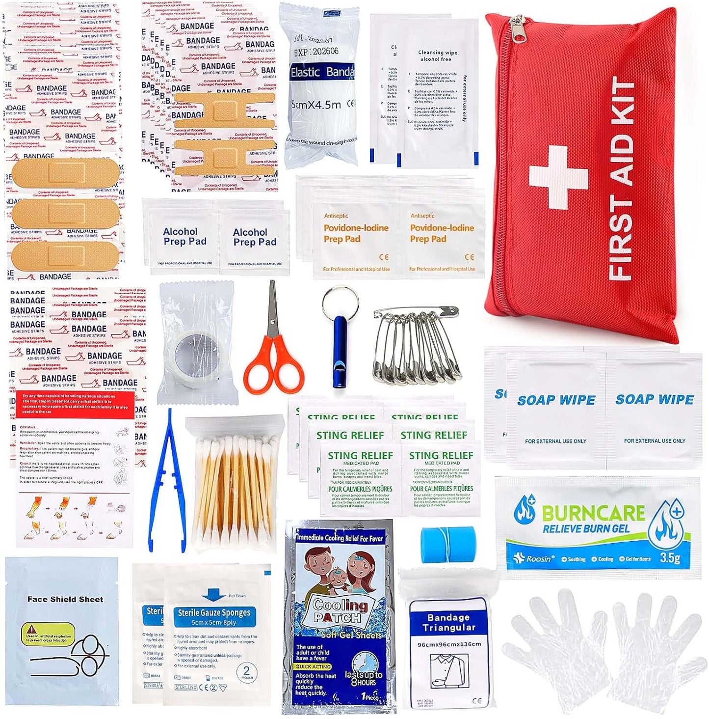 LOYEE 107 Piece First Aid Kit front view of red emergency bag