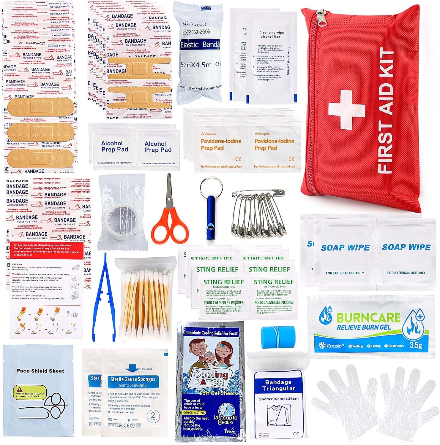 LOYEE 107 Piece First Aid Kit front view of red emergency bag