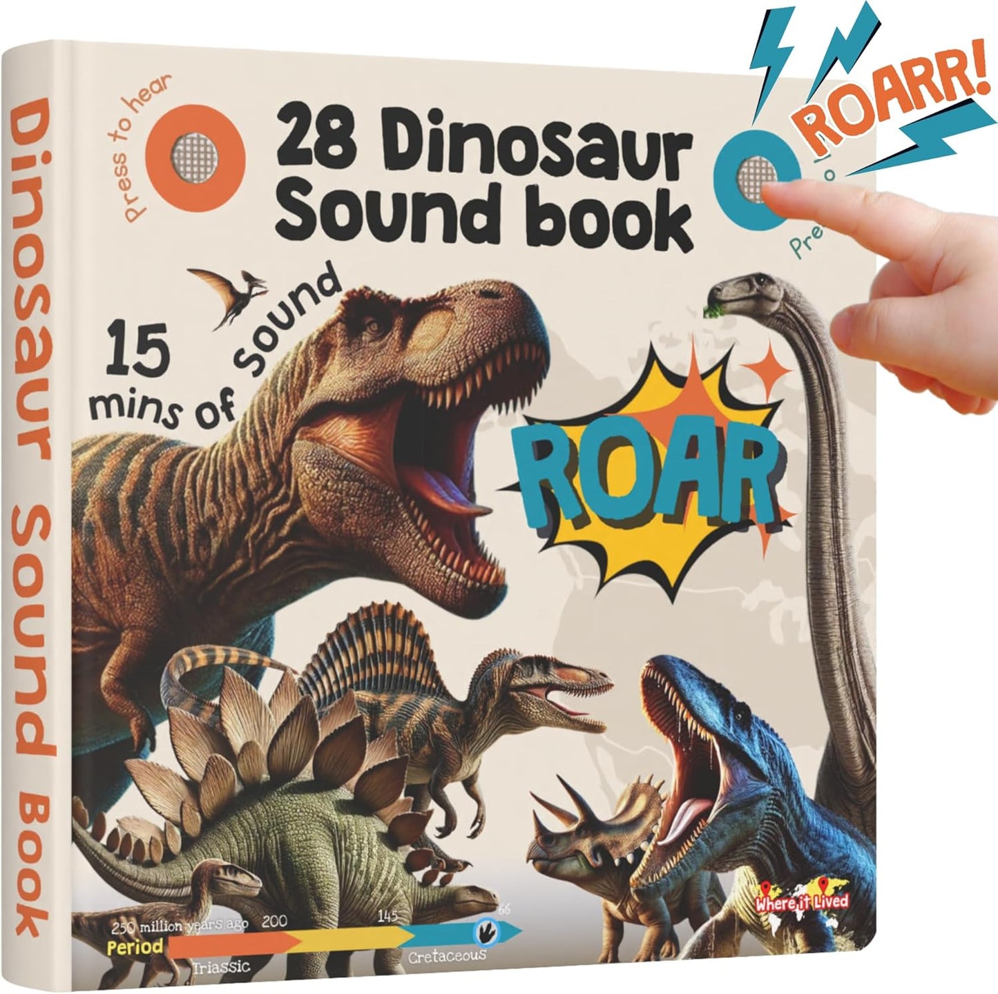 Learning Bugs dinosaur sound book front cover with 28 sound buttons