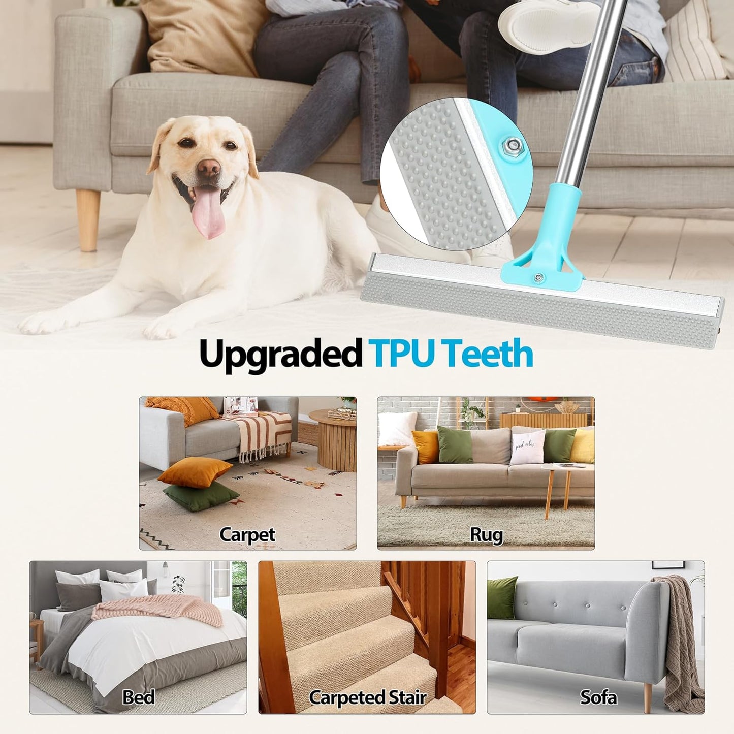 Thalomely TPU brush side for cleaning pet hair from upholstery