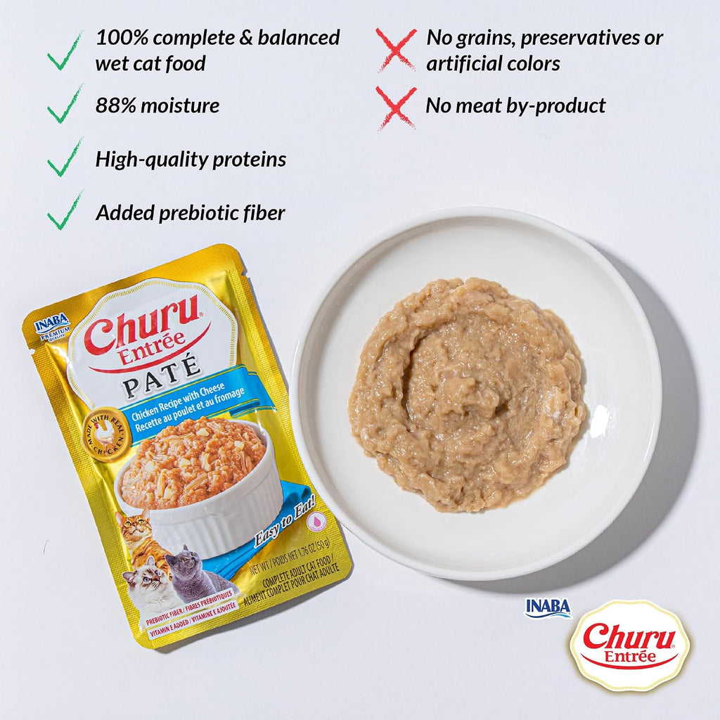Six pack box of INABA Churu entree chicken recipe with tuna for kittens