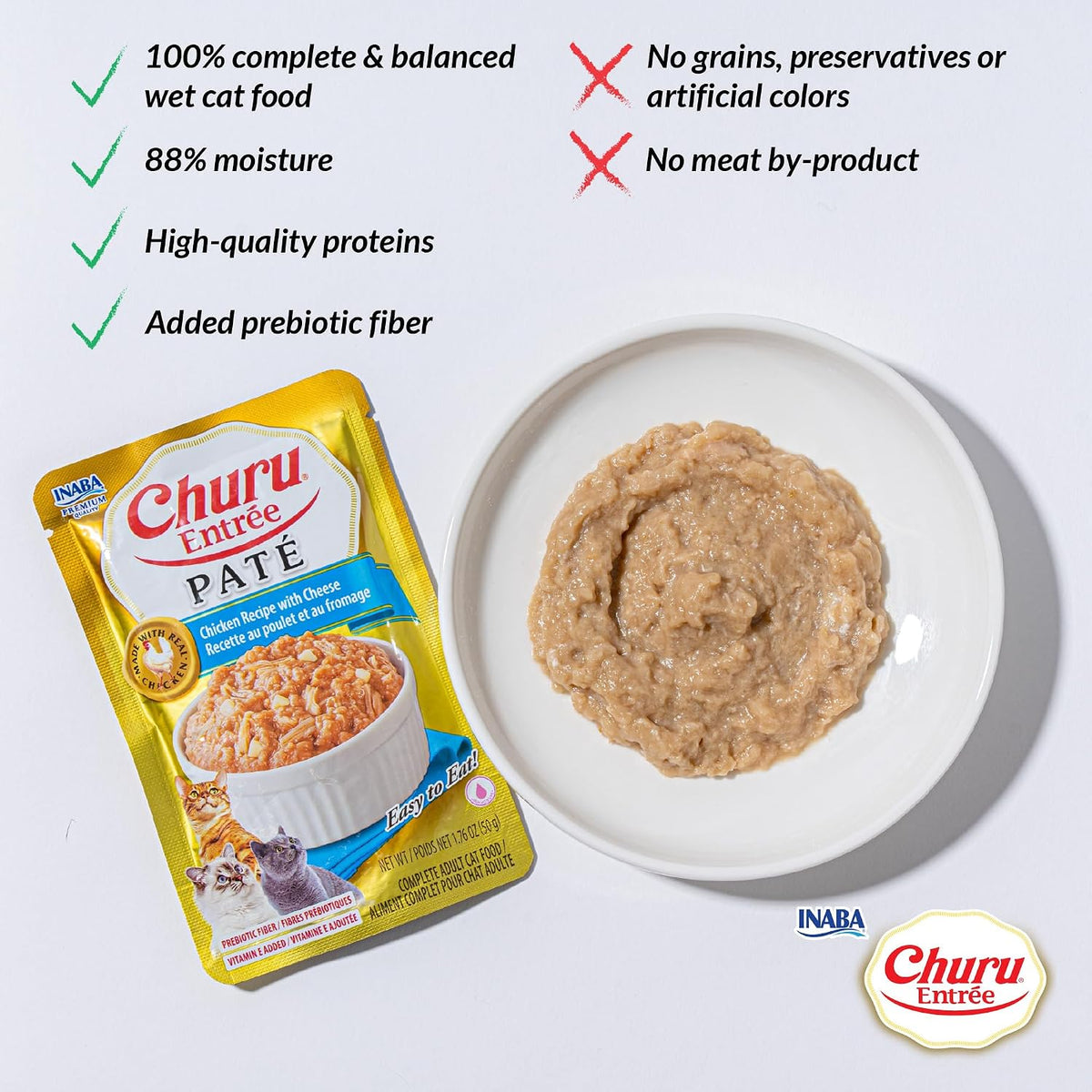 Six pack box of INABA Churu entree chicken recipe with tuna for kittens