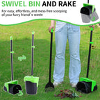 Ienjoyed yard cleaning rake and swivel bin set showing the integrated bag attachment clip