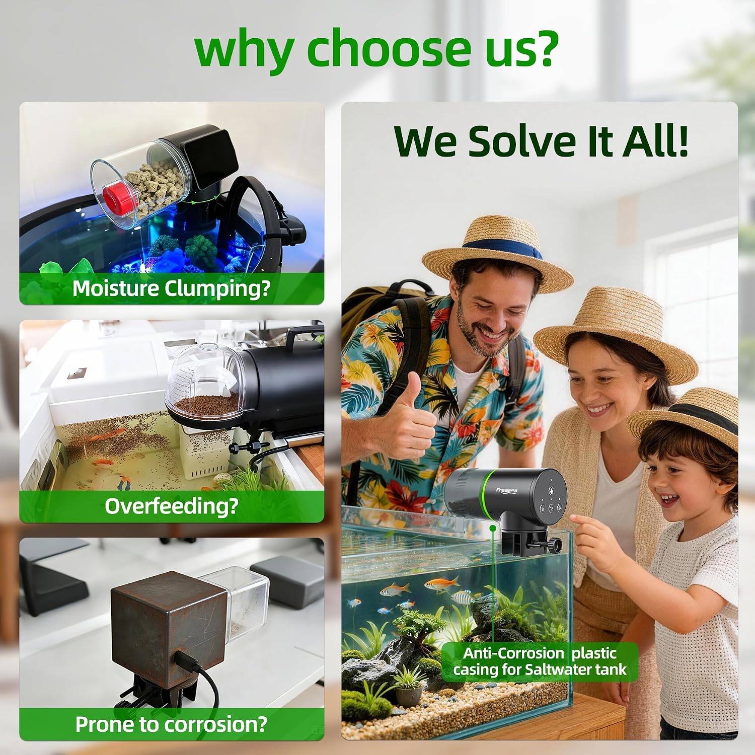 Universal automatic fish feeding machine with dual mounting options.