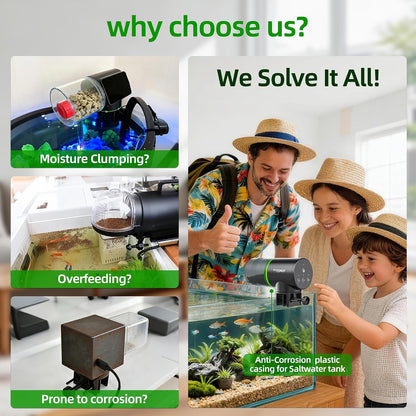 Universal automatic fish feeding machine with dual mounting options.
