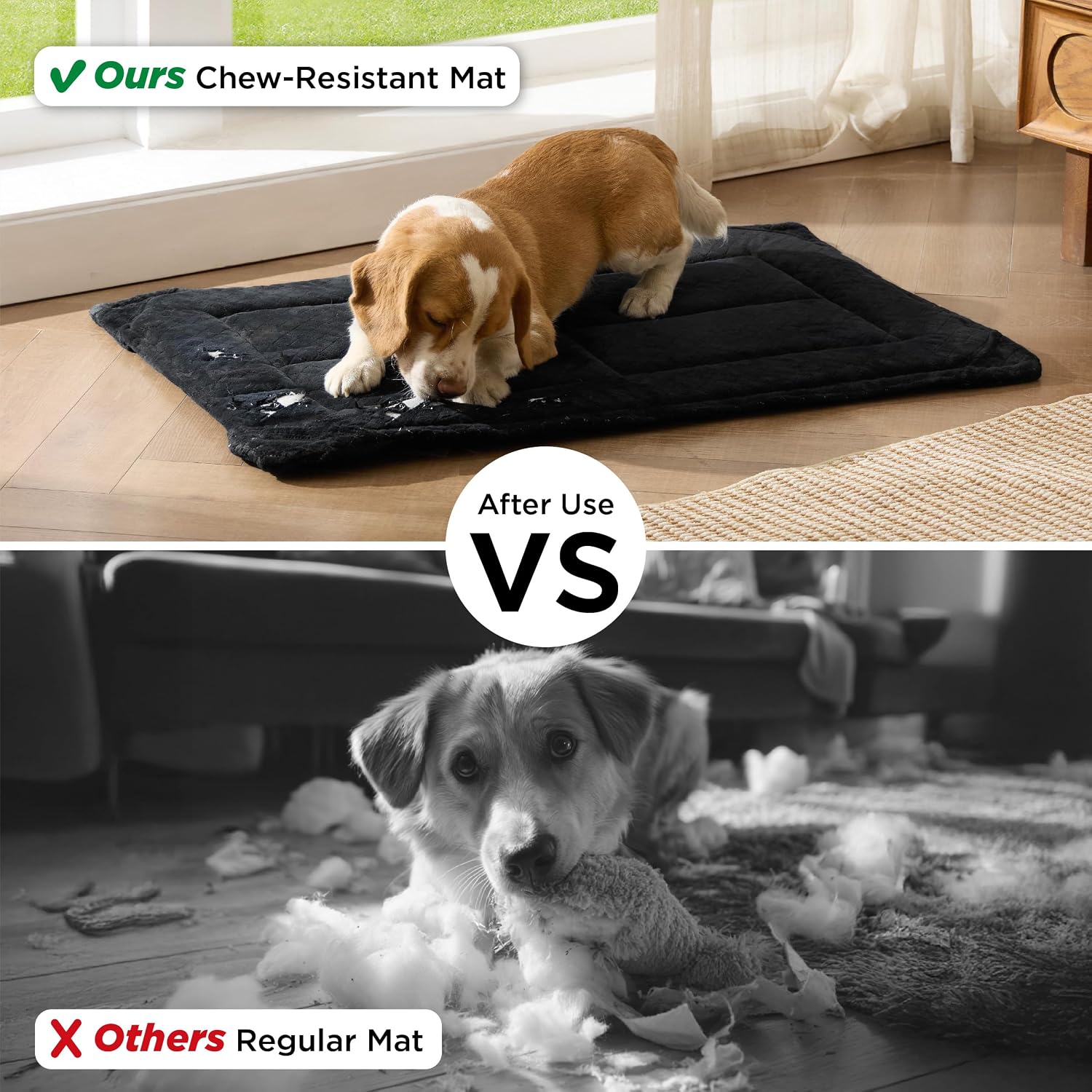 Top down view of black chew resistant dog crate mat
