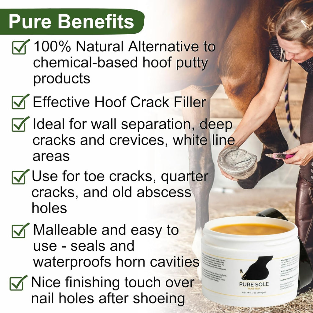 Pure Sole all natural equine putty packed into a horse hoof wall separation