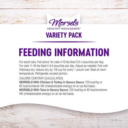 Easy open 3 ounce wet cat food pouches from Wellness Healthy Indulgence range