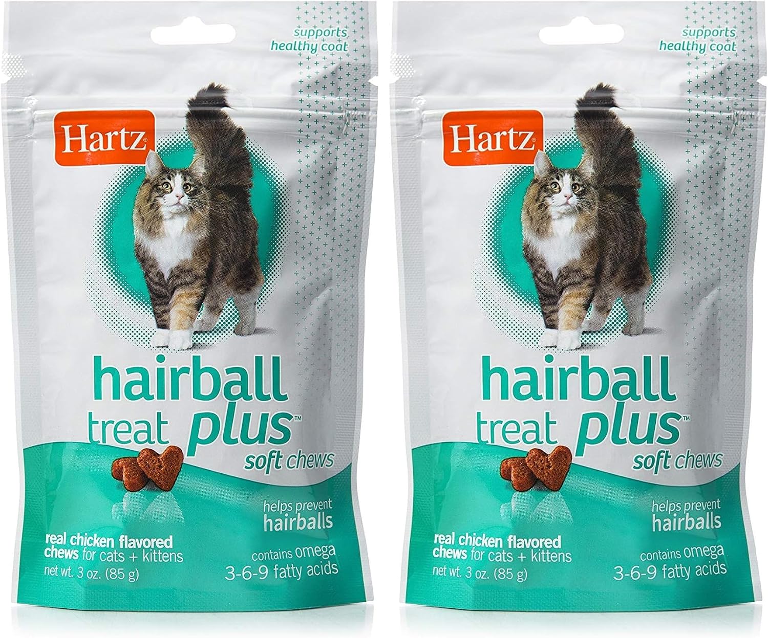 Soft textured chicken flavor hairball relief chews for cats