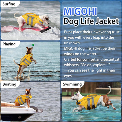 MIGOHI safety lifesaver vest for dogs swimming in a pool