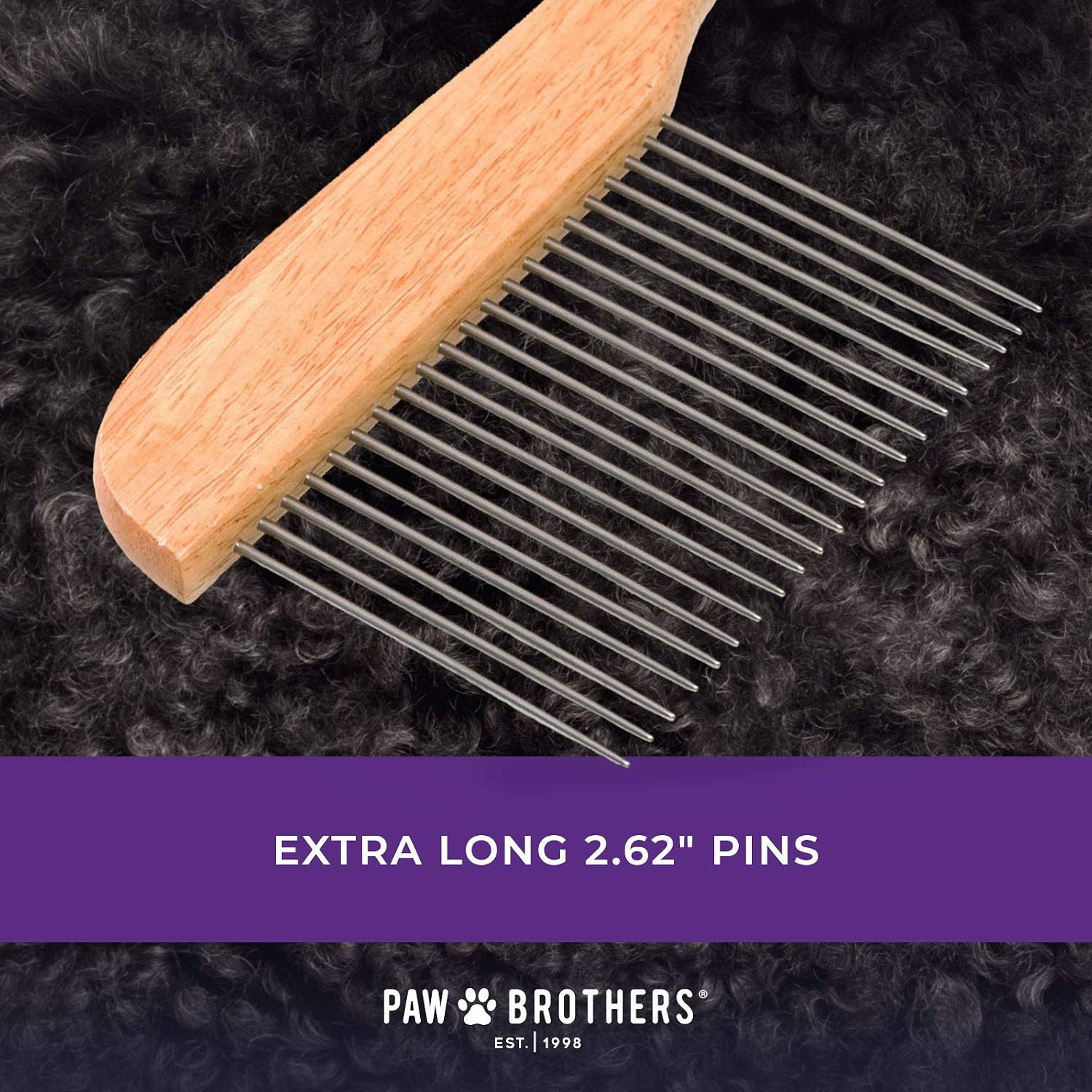 Premium wooden handled poodle comb for dogs thick and curly coat detangling