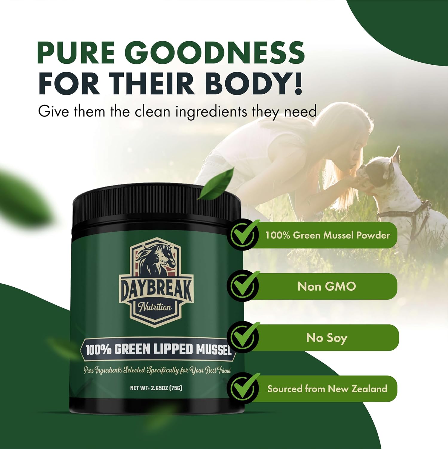 Daybreak Nutrition pure green lipped mussel powder close up product shot