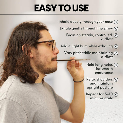 SoundStraw reusable SOVT therapy straw set alongside its protective wooden carrying case.
