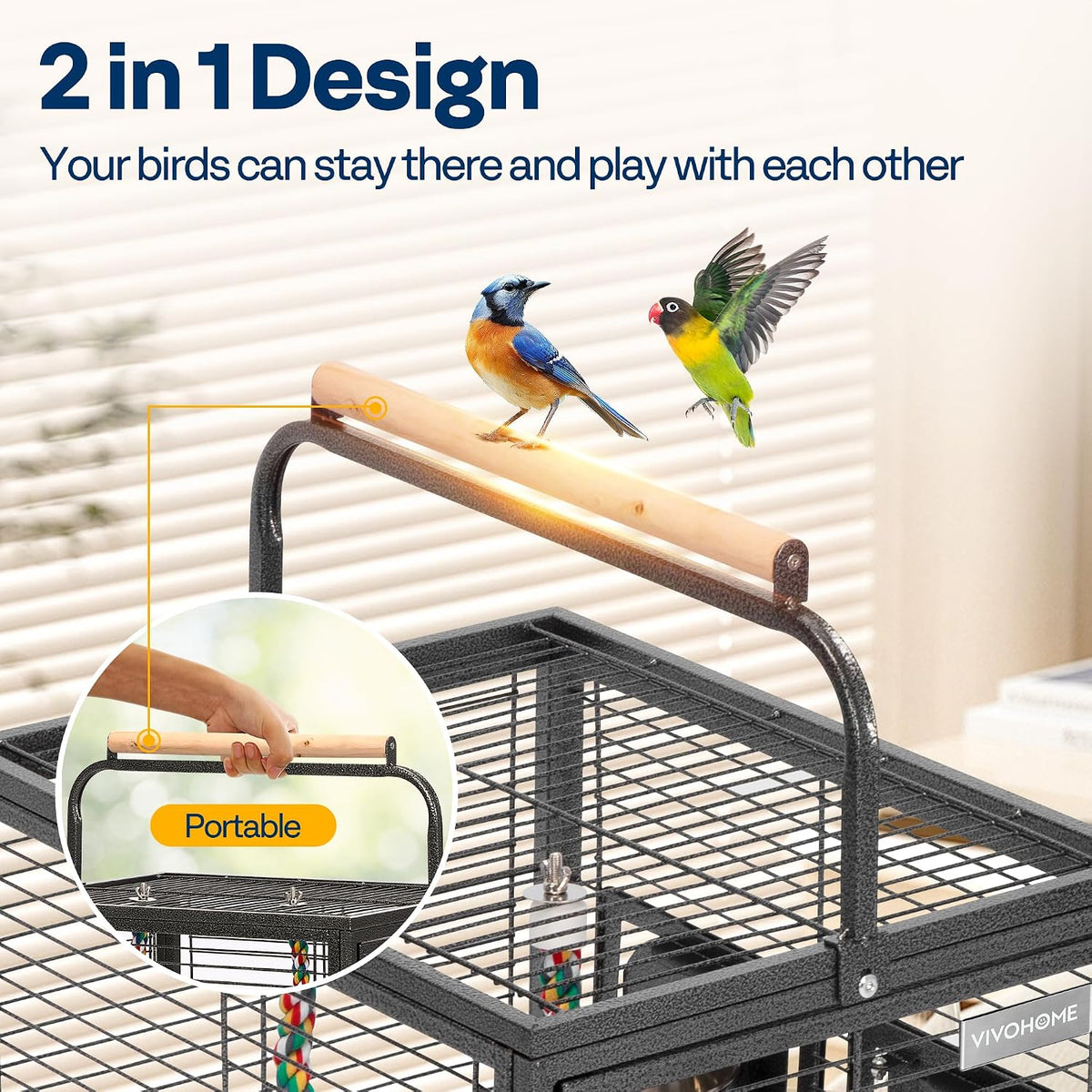 VIVOHOME 19 Inch Wrought Iron Travel Bird Cage for Cockatiel Parakeets - Image 4