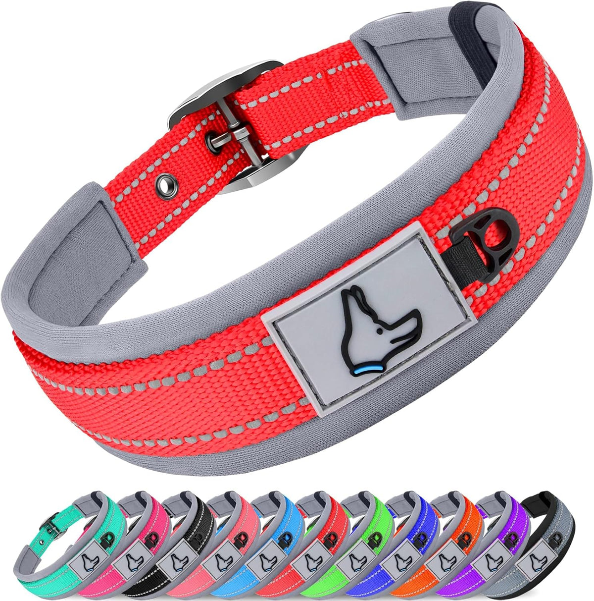 Joytale Dog Collar for Large Dogs, Neoprene Padded and Adjustable, Reflective Wide Heavy Duty Pet Collars with Durable Metal Belt Buckle for Walking, Hotpink, L - Image 13