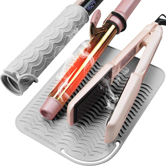 Heysam heat resistant silicone mat gray front view for hair straightener protection