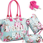 LitBear mommy hospital bag front view in blue floral design