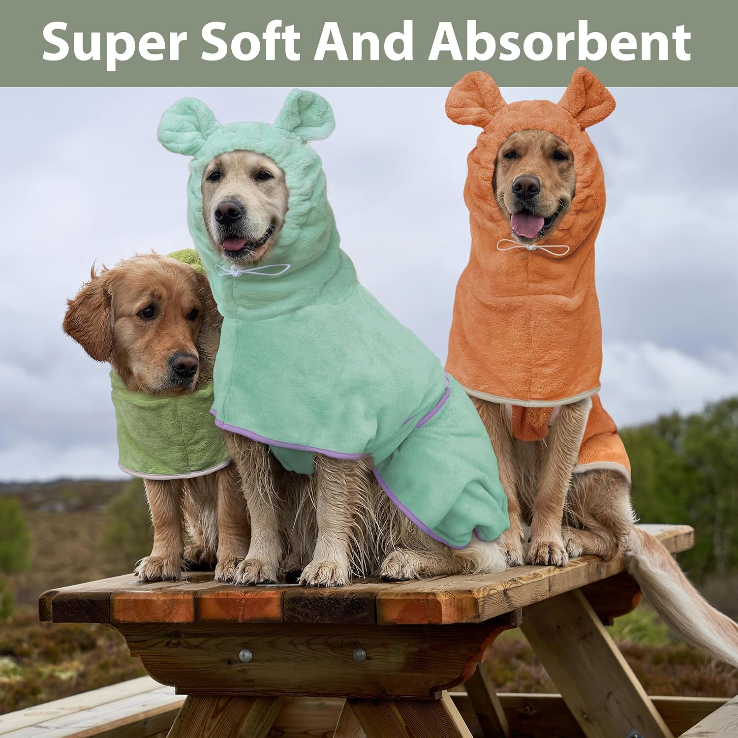HhiMyOct warm keeping hooded dog towel pink color side angle view