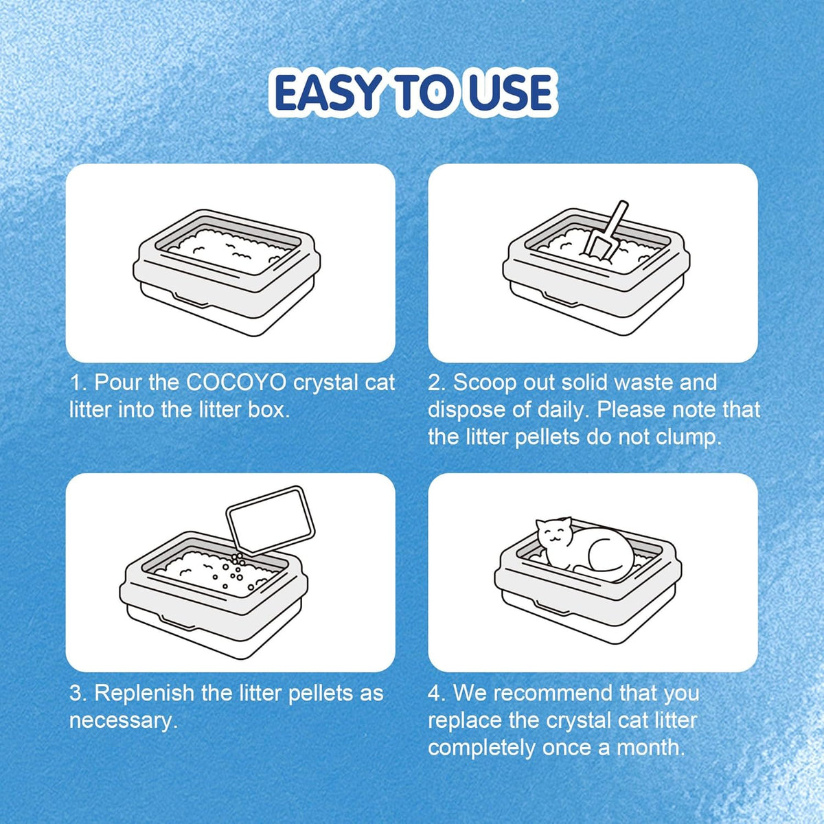 Dust-free feature of Cocoyo crystal cat litter