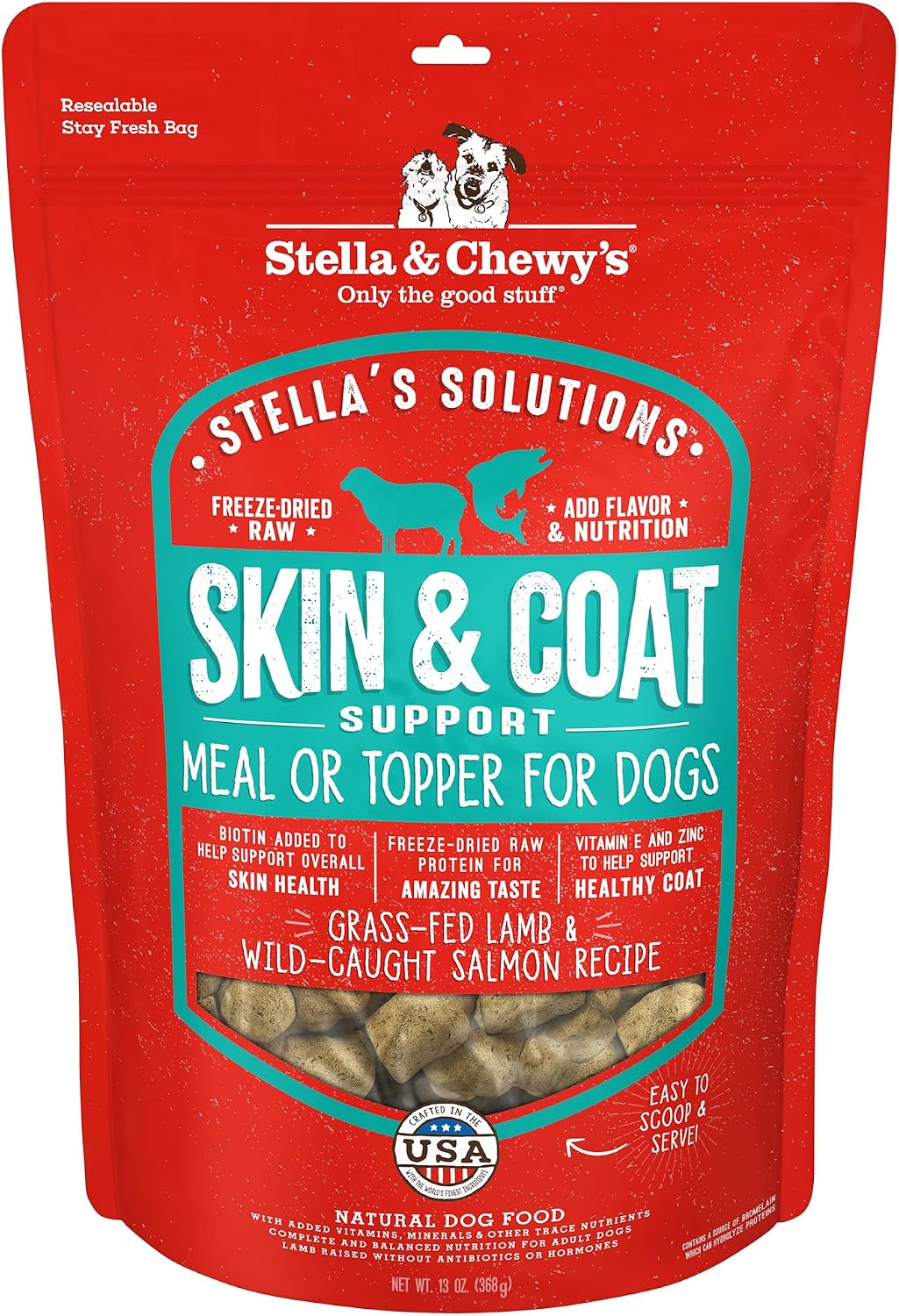 Stella & Chewy's - Stella's Solutions Skin & Coat Boost - Grass-Fed Lamb & Wild-Caught Salmon Dinner Morsels - Freeze-Dried Raw, Protein Rich, Grain Free Dog Food - 4.25 oz Bag - Image 13