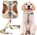 Pupteck adjustable beige plaid dog harness set front view