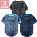 Three pack small dog sweaters in blue dark blue and grey colors