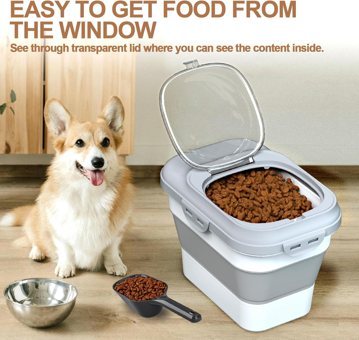 Tiovery collapsible food bin with pet food scoop