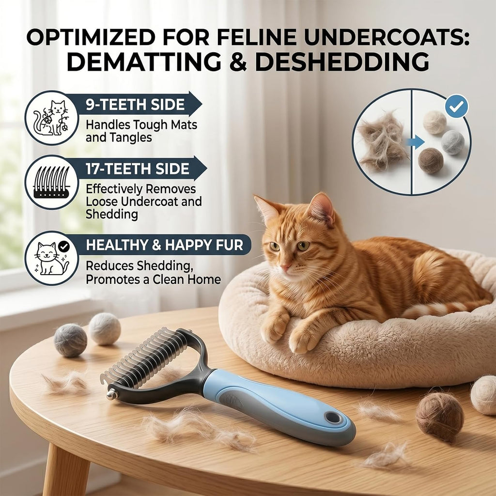 Vivanchor pet deshedding brush effectively removing loose undercoat hair from a fluffy cat