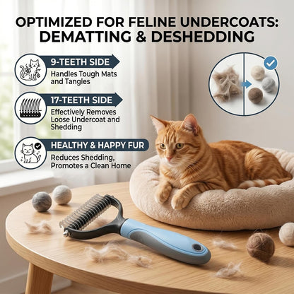 Vivanchor pet deshedding brush effectively removing loose undercoat hair from a fluffy cat