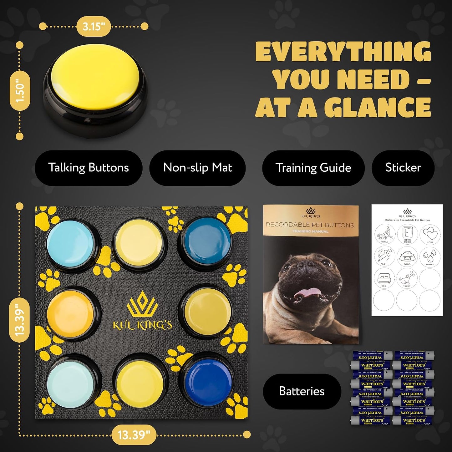 Durable plastic recordable buzzers designed for pet behavioral development and speech training.