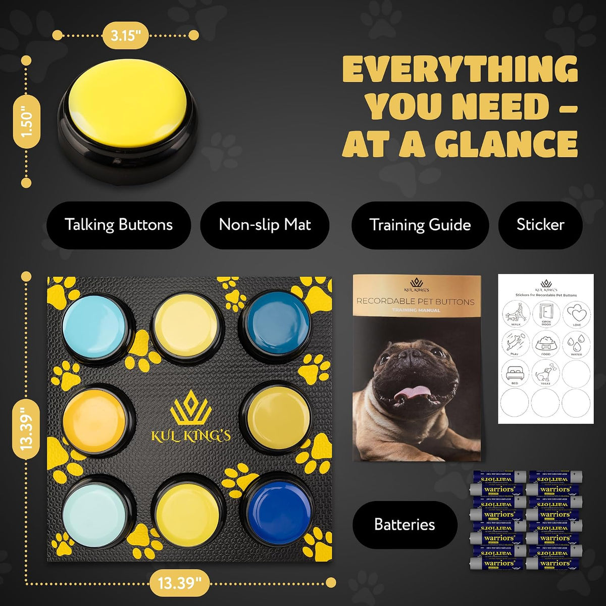 Durable plastic recordable buzzers designed for pet behavioral development and speech training.