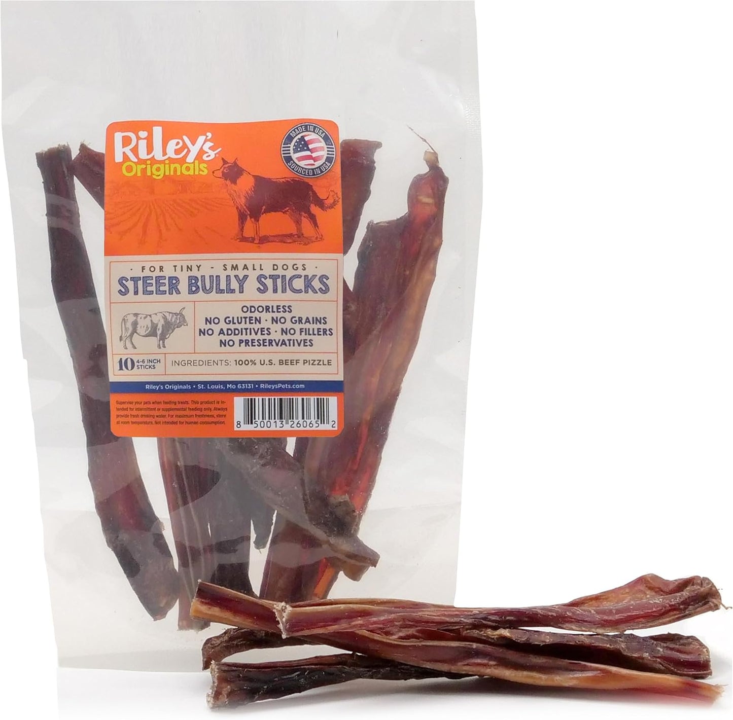Riley's pets premium bovine steer sticks for indoor chewing