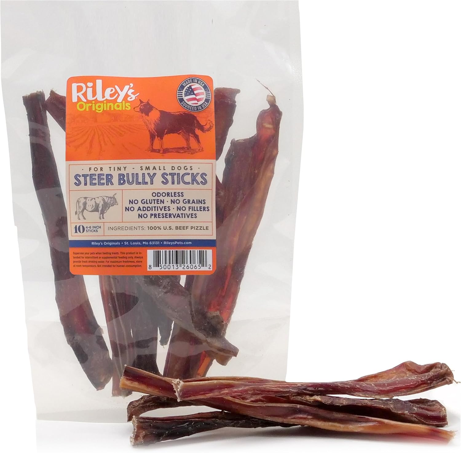 Riley's pets premium bovine steer sticks for indoor chewing