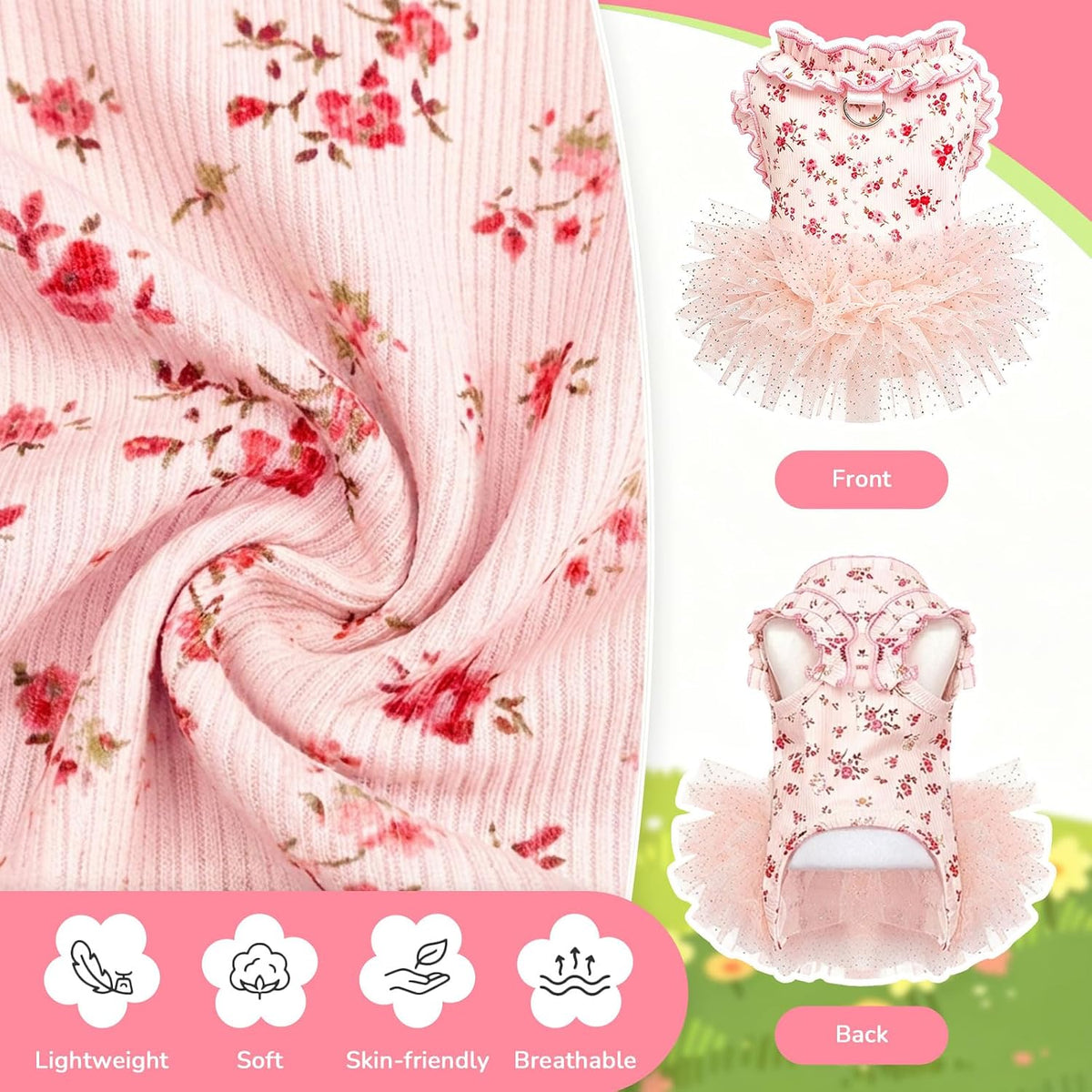 YZHZIIR female dog birthday party outfit laid flat showing full floral pattern