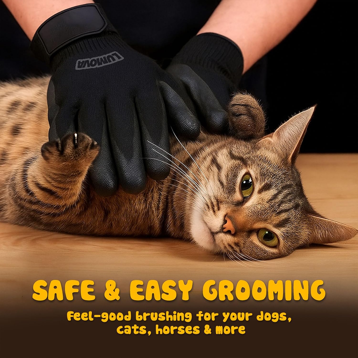 Adjustable wrist strap detail on Lumova pet glove