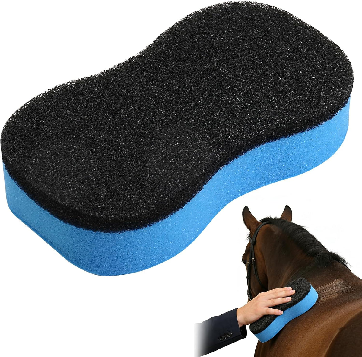 Qwtqwt horse groomer shower sponge front view for pet coat cleaning.