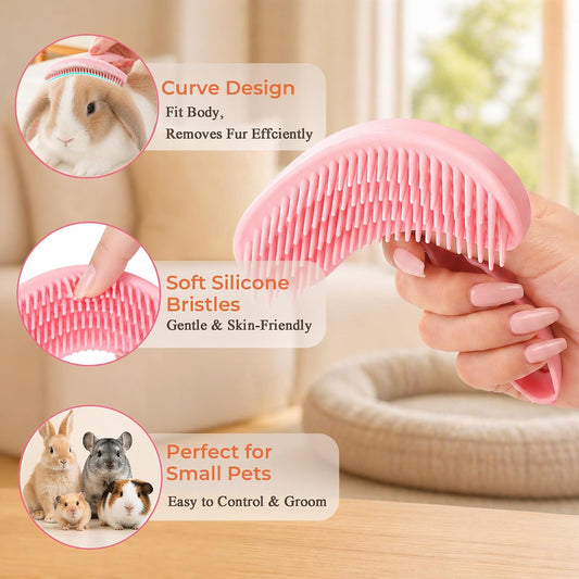 Pink compact pet brush for guinea pigs and hamsters shedding removal