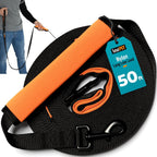Total Pet 50ft Long Leash for Dogs front view highlighting the orange burn-free control handle and heavy duty nylon body